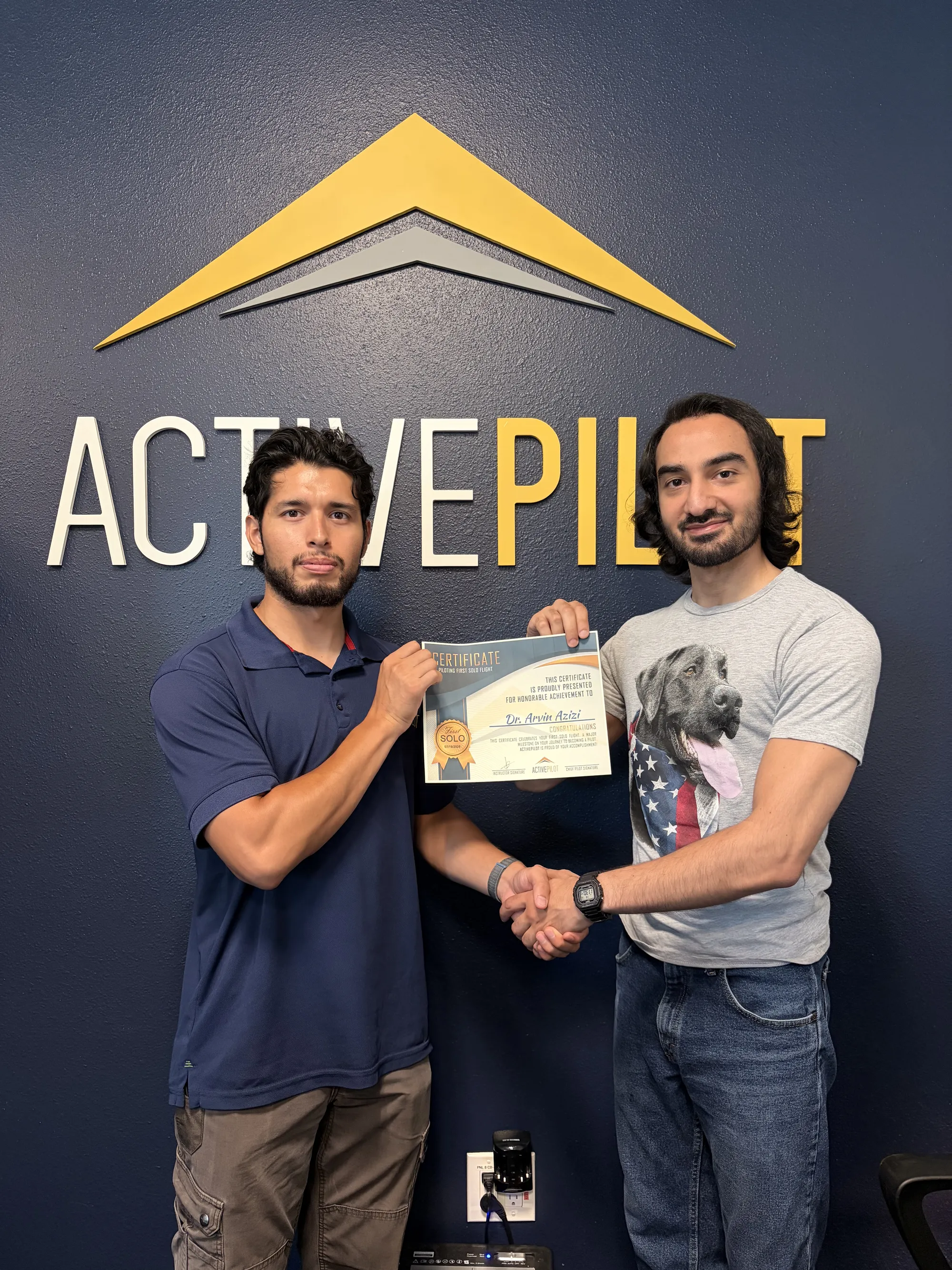 Arvin Azizi celebrating his first solo flight at ActivePILOT