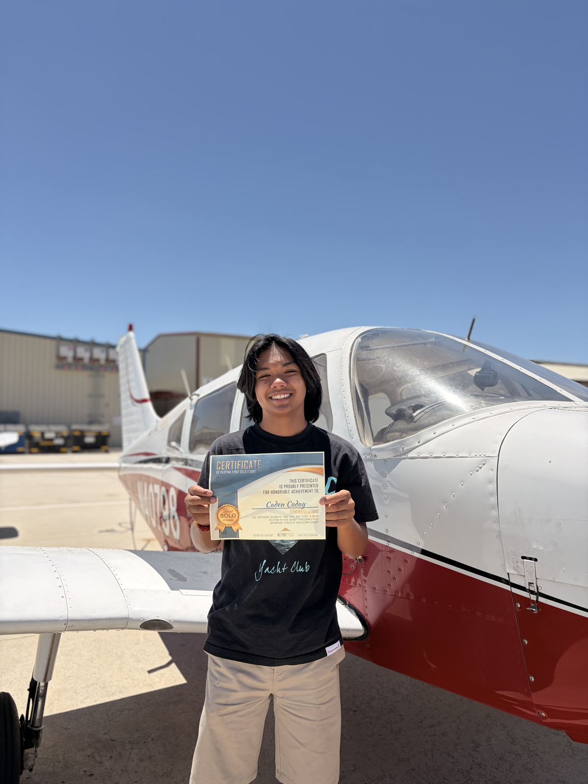 Caden Caday celebrating his first solo flight at ActivePILOT
