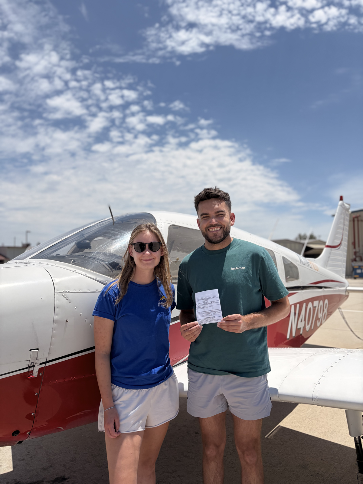 Josh Schmitz celebrating his commercial pilot checkride pass at ActivePILOT