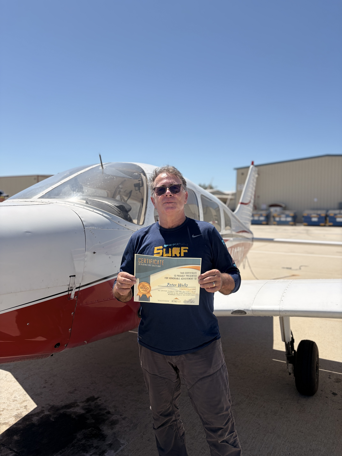 Peter Walts celebrating his first solo flight at ActivePILOT