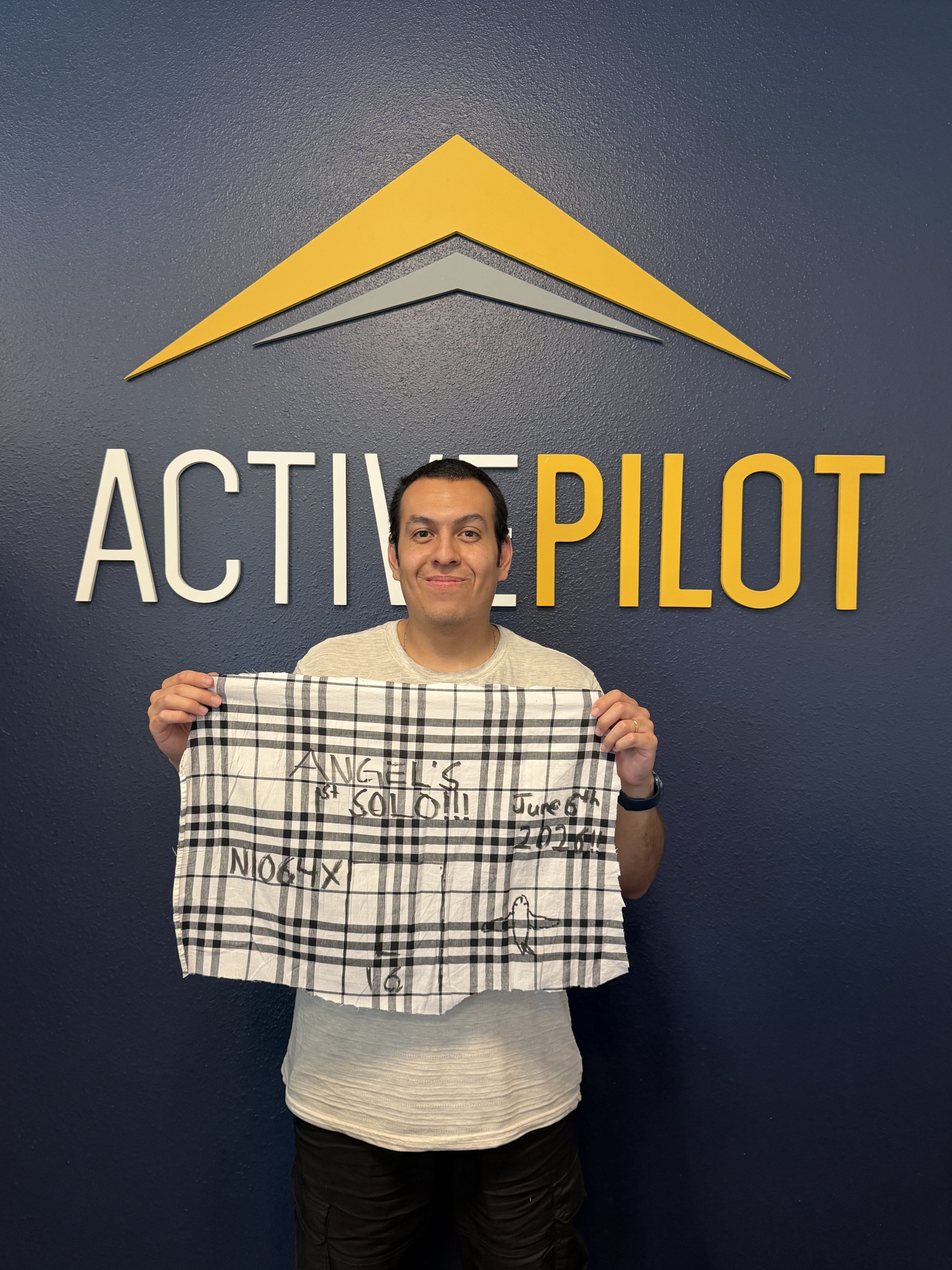 Angel Andraca celebrating his first solo flight at ActivePILOT