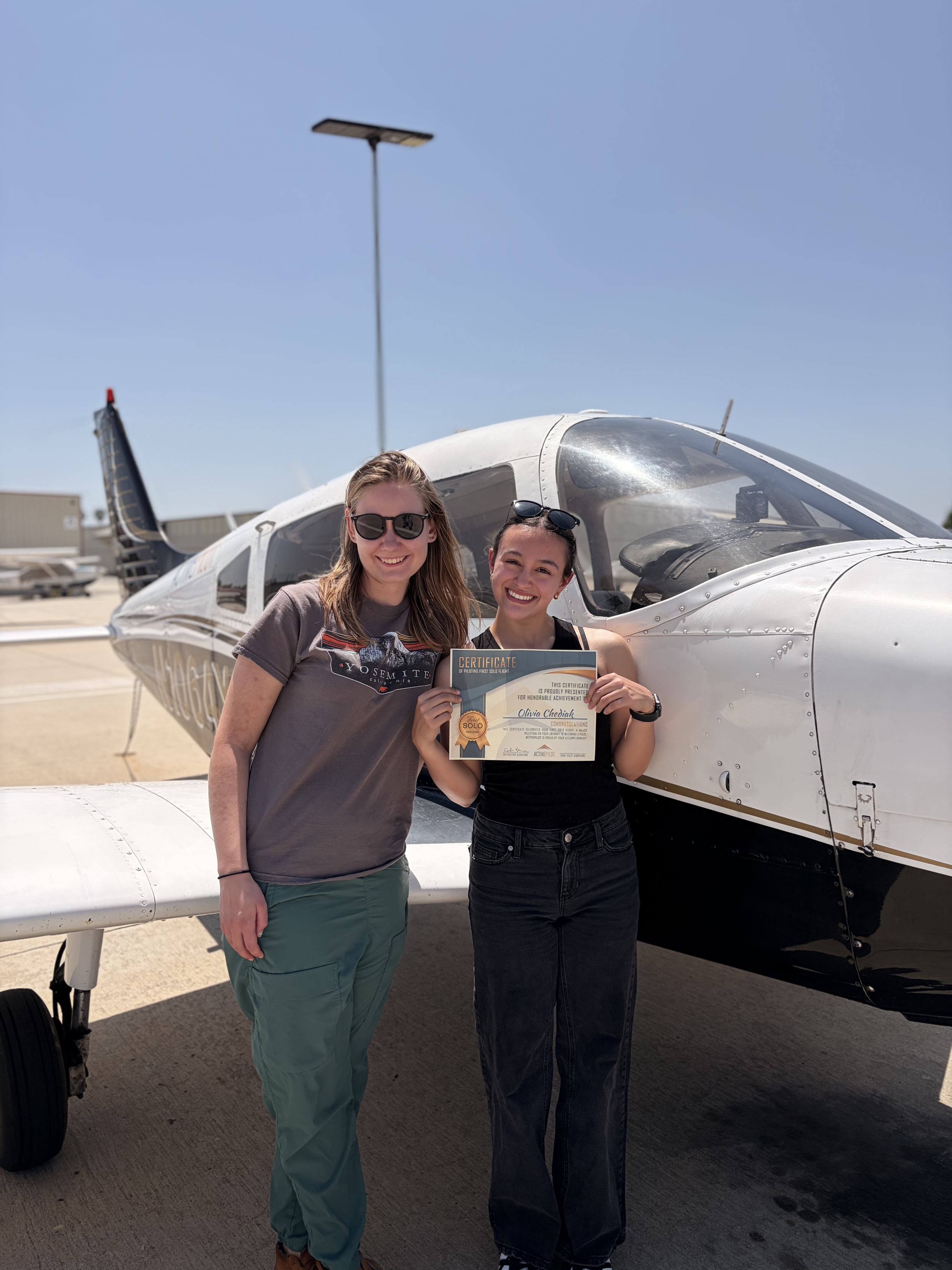 Olivia Chediak celebrating her first solo flight at ActivePILOT