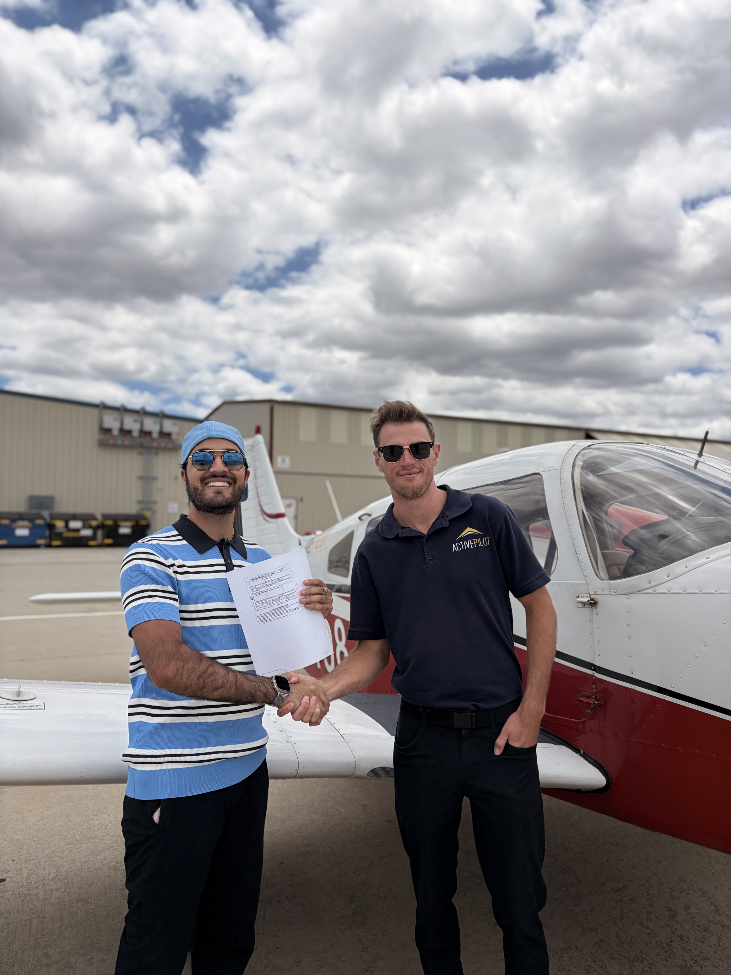 Ryan Kahen celebrating his private pilot checkride pass at ActivePILOT