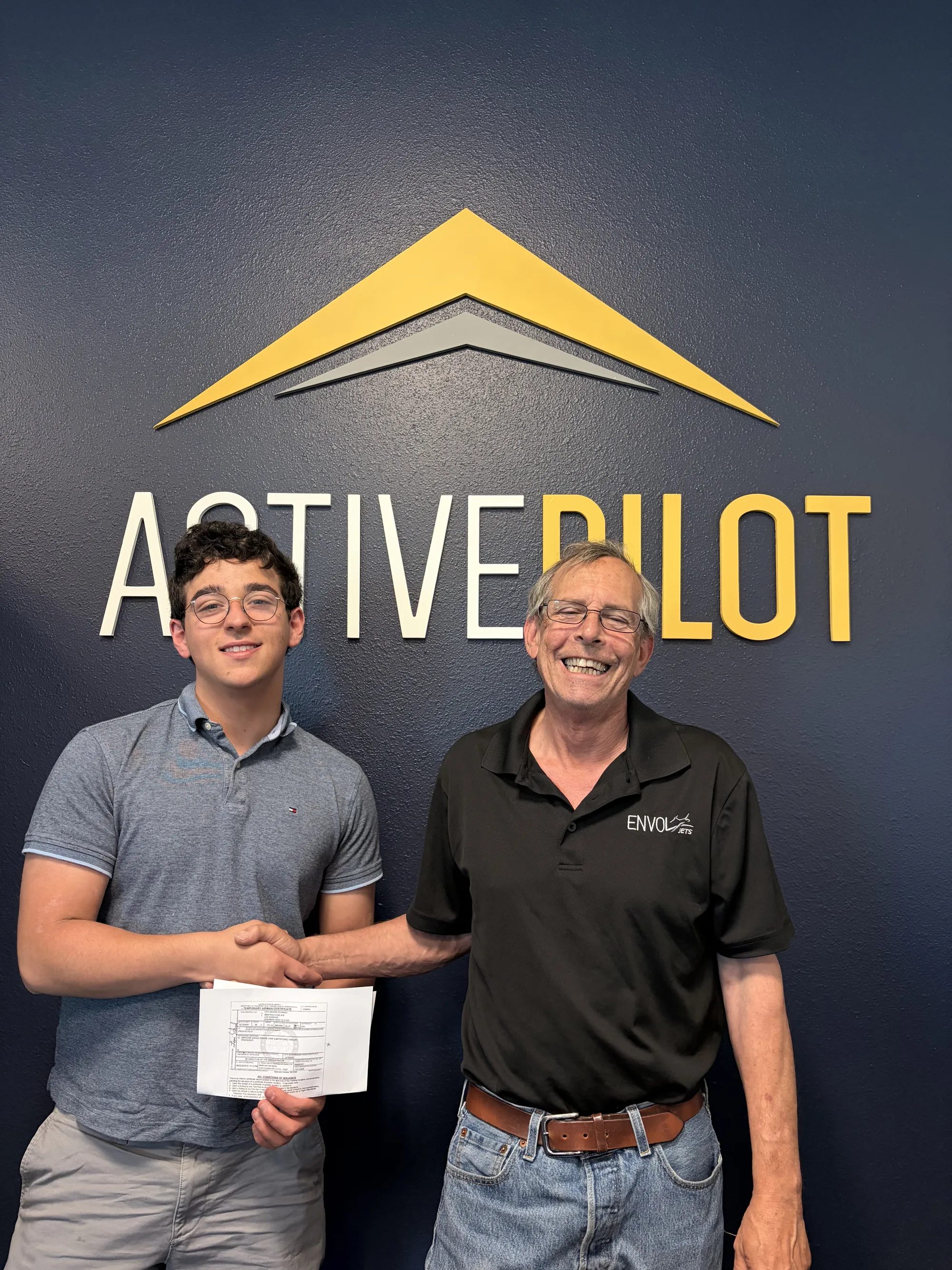 Levi Schmuel celebrating his private pilot checkride pass at ActivePILOT